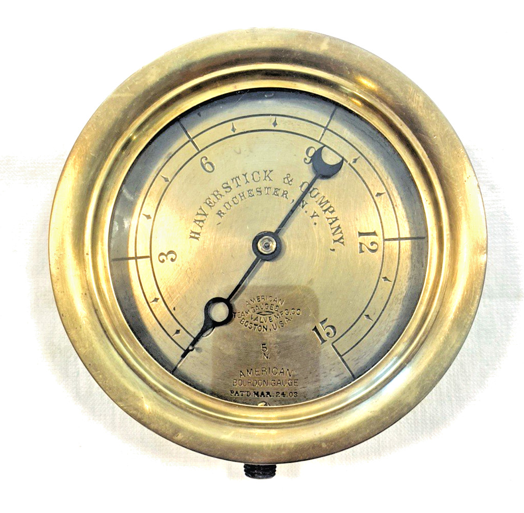 ANTIQUE BRASS AMERICAN BOURDON STEAM GAUGE 5 IN PAT\'D MAR-24-03