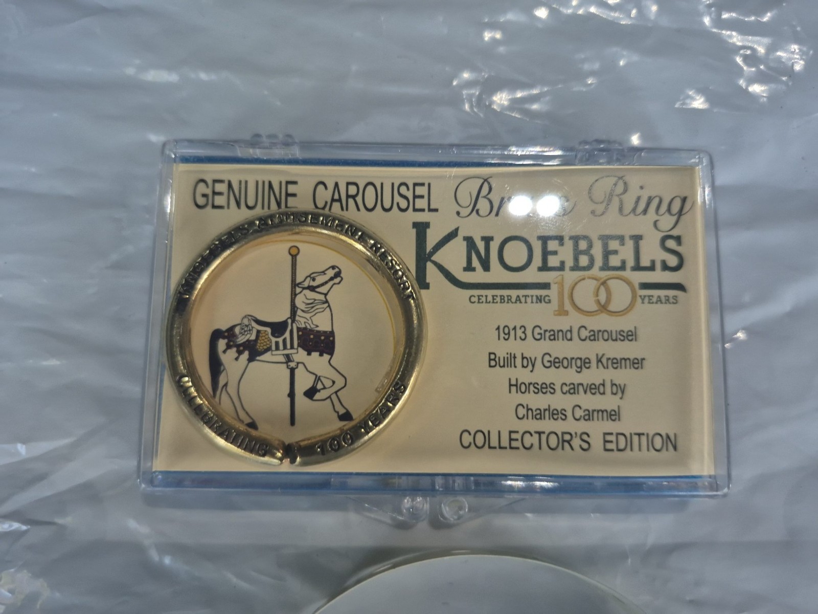 Knoebels Amusement Park 100th Anniversary Carousel Brass Ring Souvenir Knoebels Amusement Park 100th Anniversary Carousel Brass Ring Souvenir