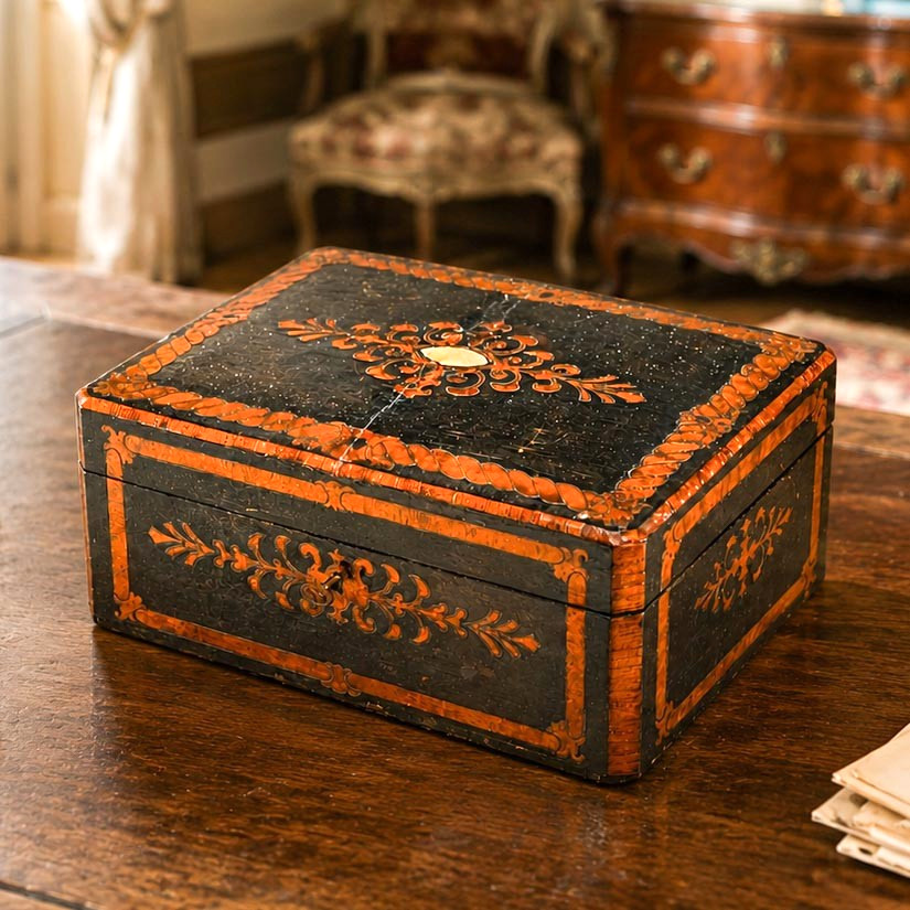 Beautiful Antique Victorian Lacquered Music Box Case Decorative Inlaid Wood Box Beautiful Antique Victorian Lacquered Music Box Case Decorative Inlaid Wood Box