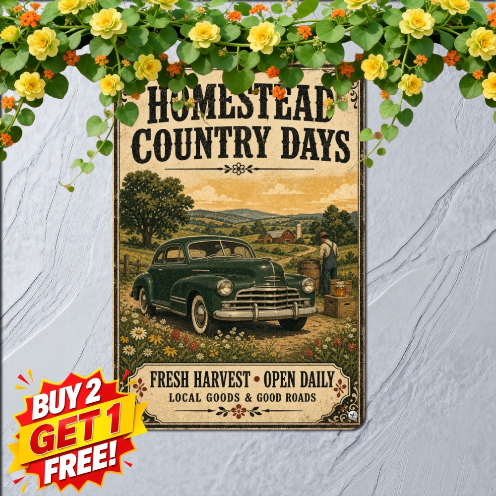Hardworking Farmers Homestead Wisdom Sign Vintage Farmhouse Metal Tin Plaque