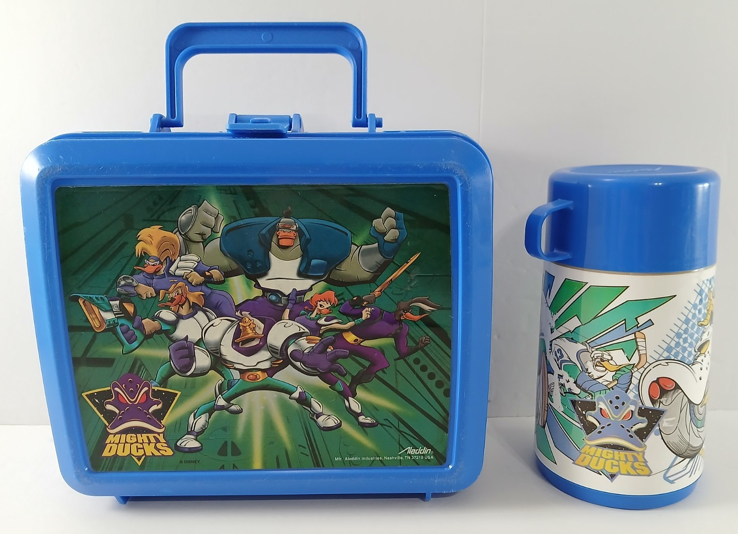 Vintage MIGHTY DUCKS Aladdin School Lunch Box & Thermos Set Disney Cartoon Merch Vintage MIGHTY DUCKS Aladdin School Lunch Box & Thermos Set Disney Cartoon Merch