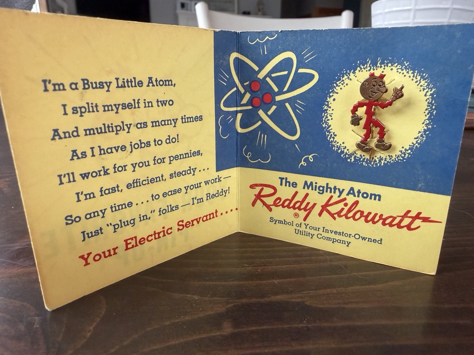 Vintage 1955 Reddy Kilowatt Mighty Atom Pin Ready Running Red Enamel With Card Vintage 1955 Reddy Kilowatt Mighty Atom Pin Ready Running Red Enamel With Card