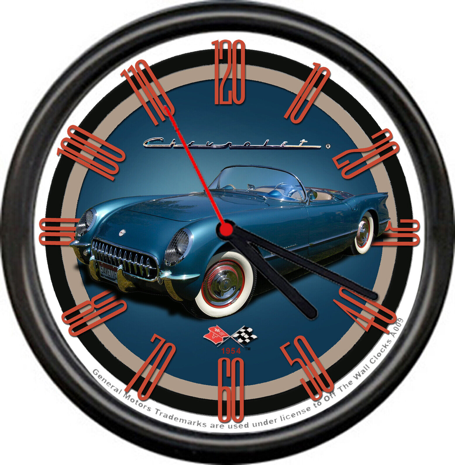 Licensed 1954 Vintage Corvette Blue Convertible General Motors Sign Wall Clock