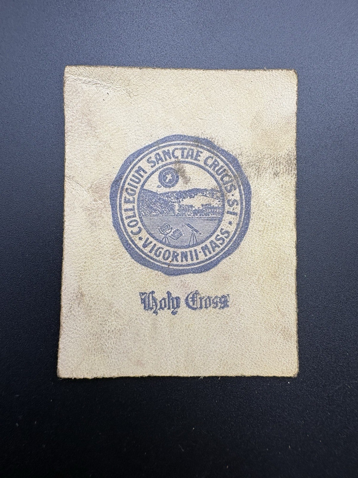 c1910 L20 Holy Cross College Seal Tobacco Leather Worcester Mass Antique c1910 L20 Holy Cross College Seal Tobacco Leather Worcester Mass Antique