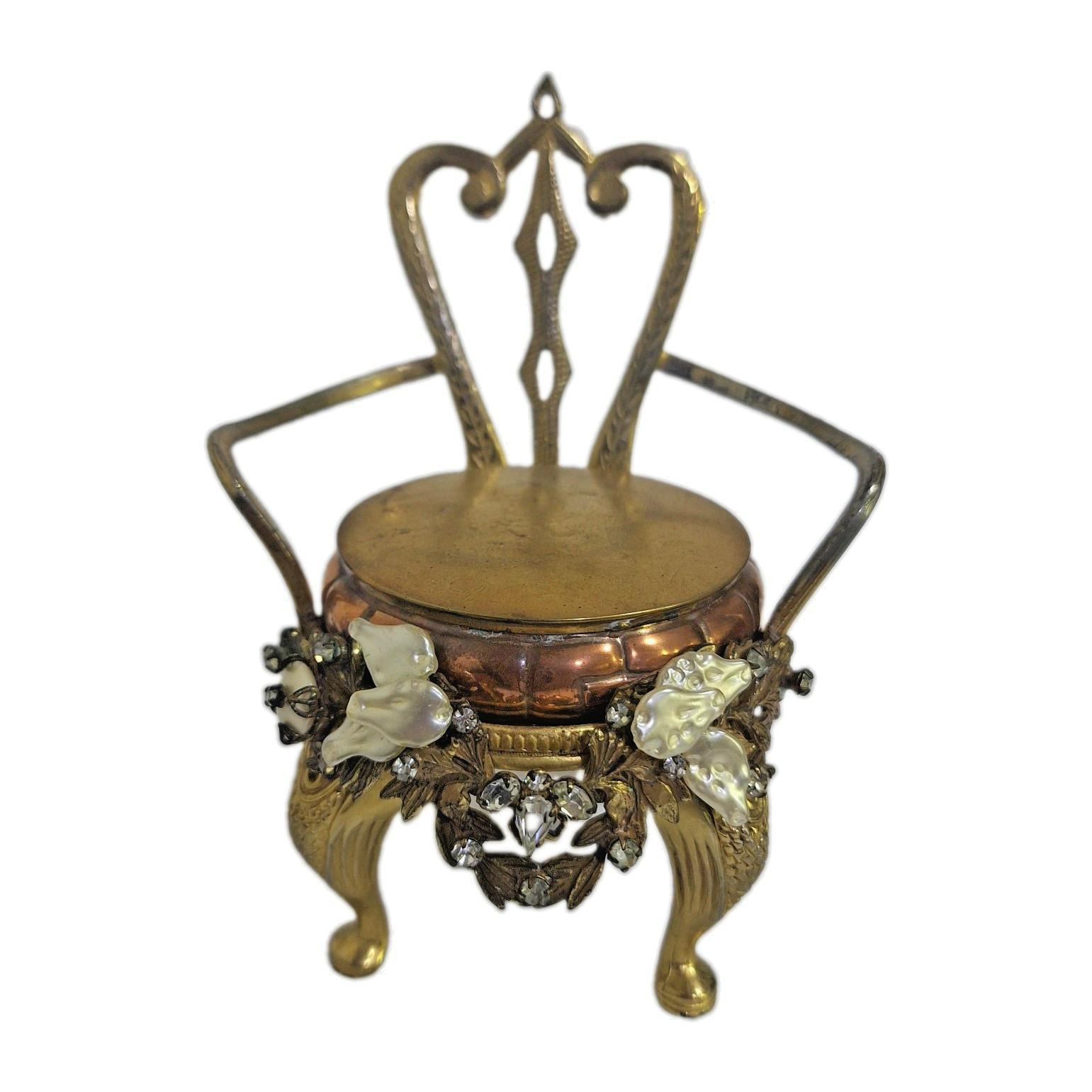Original by Robert Power Compact Chair RARE Gold Tone Rhinestones Pearls READ
