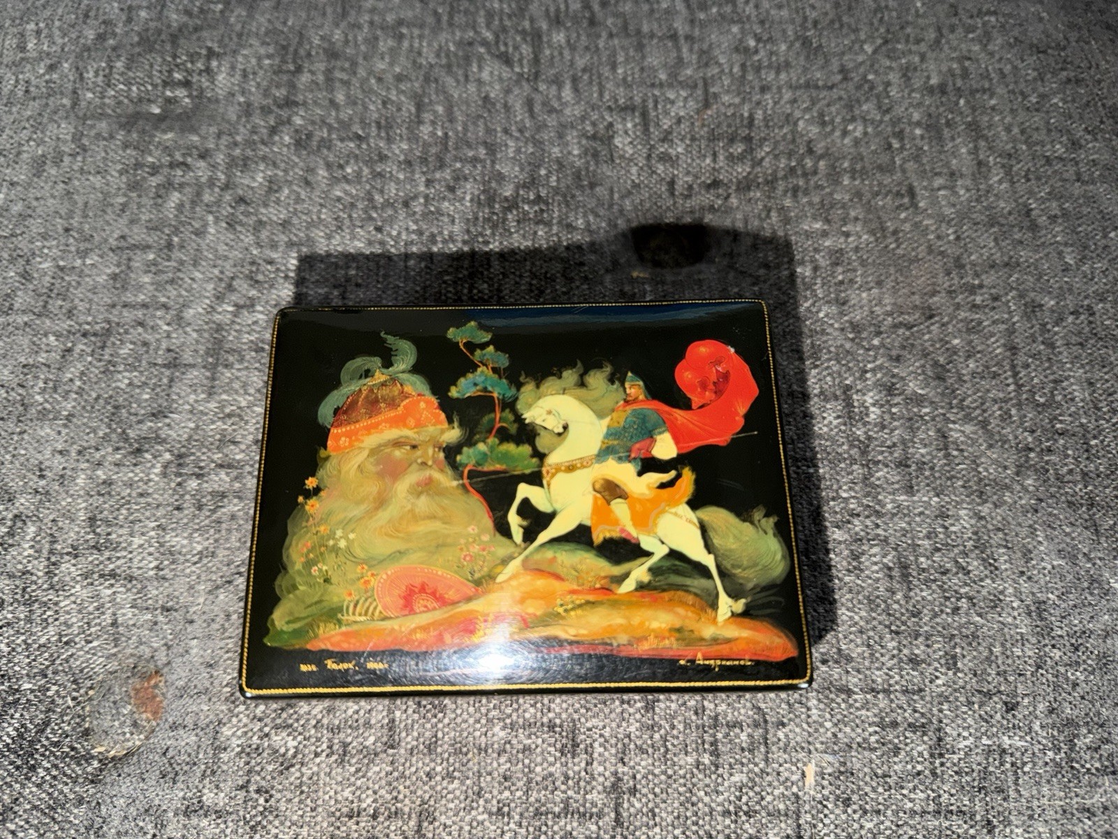 VTG Hand-painted Russian Black Lacquer Box Palekh Folk Art Signed VTG Hand-painted Russian Black Lacquer Box Palekh Folk Art Signed
