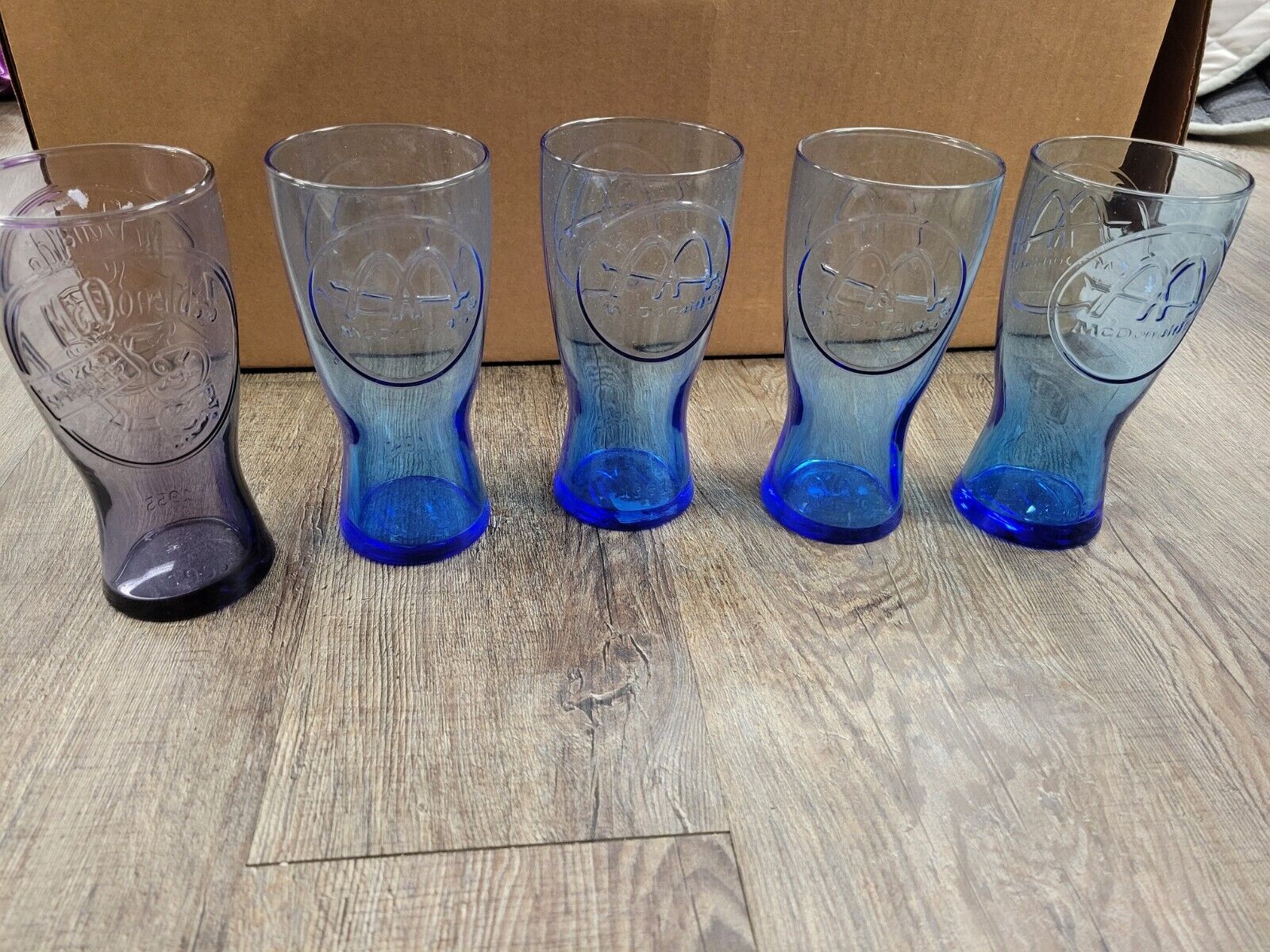 Vintage 1961 Blue McDonalds Style Purple Glass Cup Collectors Glassware Lot