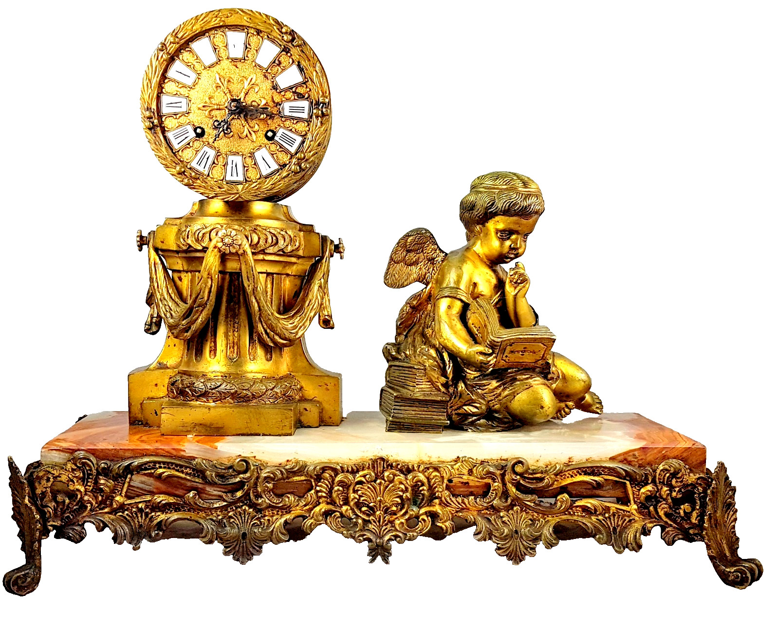 Antique mantel clock, France, bronze, onyx, Louis XVI, large bell, 25 kg Antique mantel clock, France, bronze, onyx, Louis XVI, large bell, 25 kg