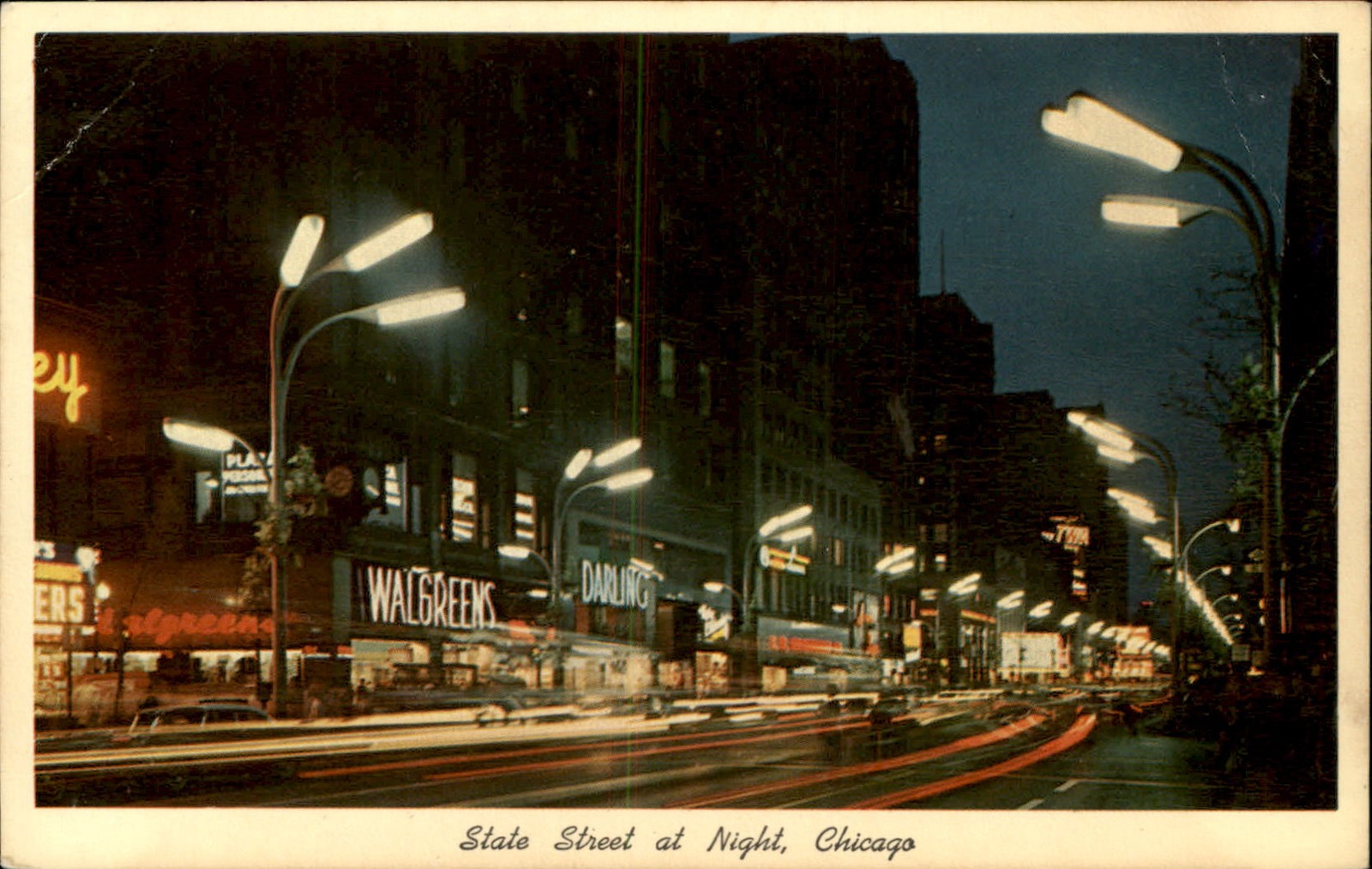 Chicago IL State Street at Night c1940s-50s Vintage Postcard Chicago IL State Street at Night c1940s-50s Vintage Postcard