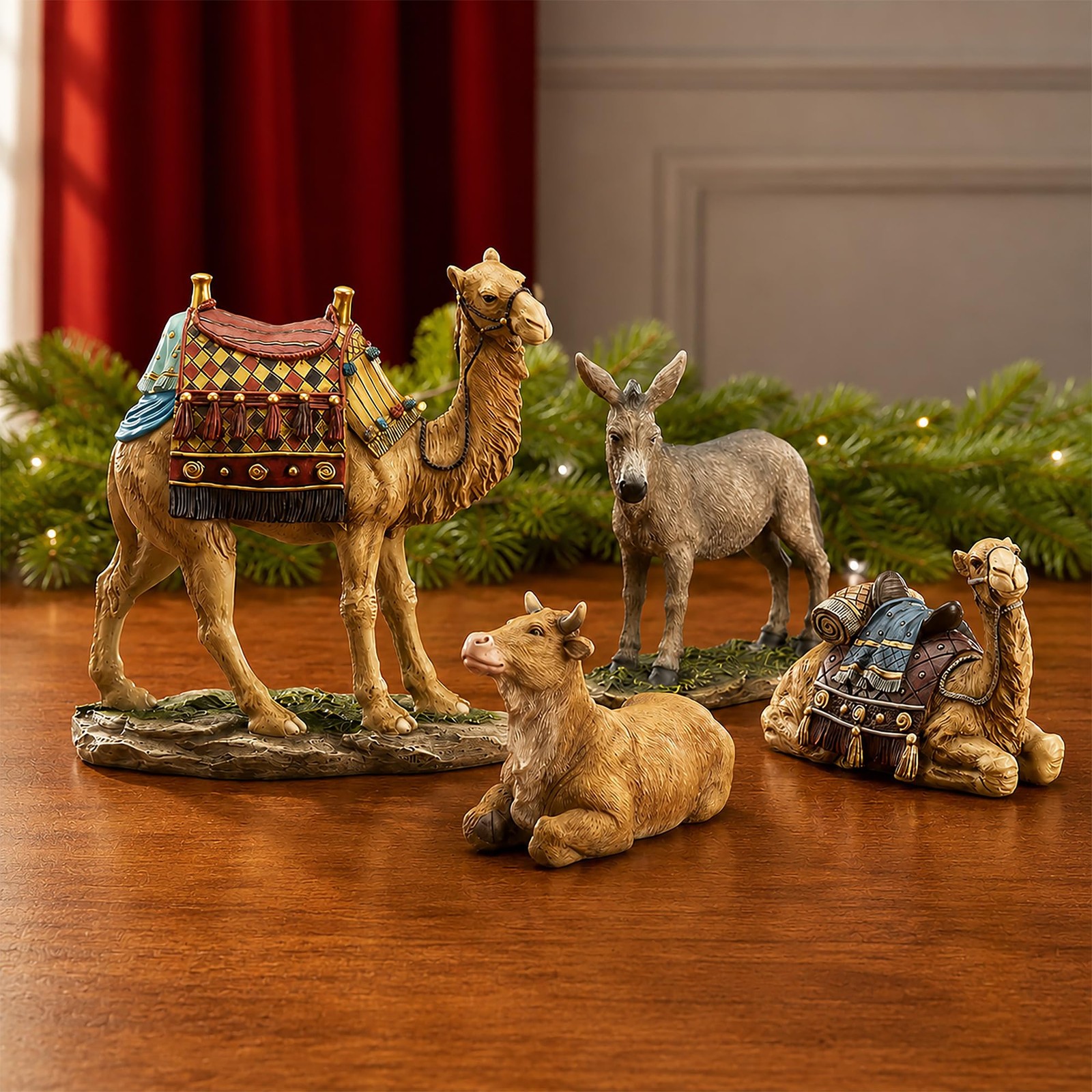 Three Kings Gifts Nativity Animals Set, 4-Piece Polystone Standing and Sittin...
