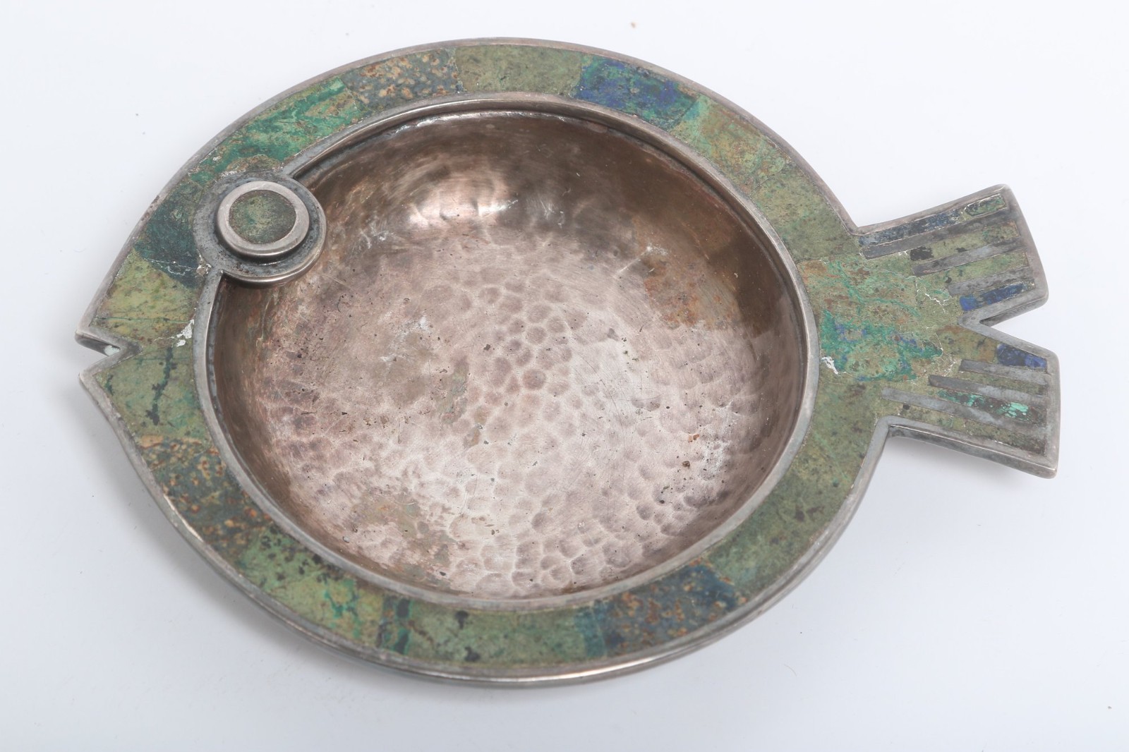 Los Castillo Taxco Mexico Mixed Metal Stone Inlay Fish Dish Ashtray MCM 481 Los Castillo Taxco Mexico Mixed Metal Stone Inlay Fish Dish Ashtray MCM 481