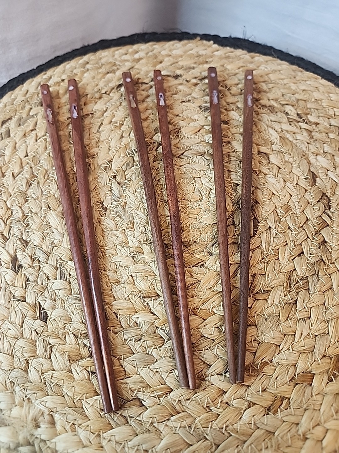 3 Pr. Vintage China / Japan Square Chopsticks w/ Inlaid Mother of Pearl 3 Pr. Vintage China / Japan Square Chopsticks w/ Inlaid Mother of Pearl