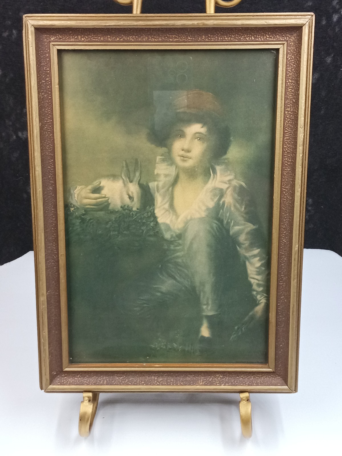 Antique 1930's Art Deco Picture Frame With Tooled Faux Leather Inlay And Gold...