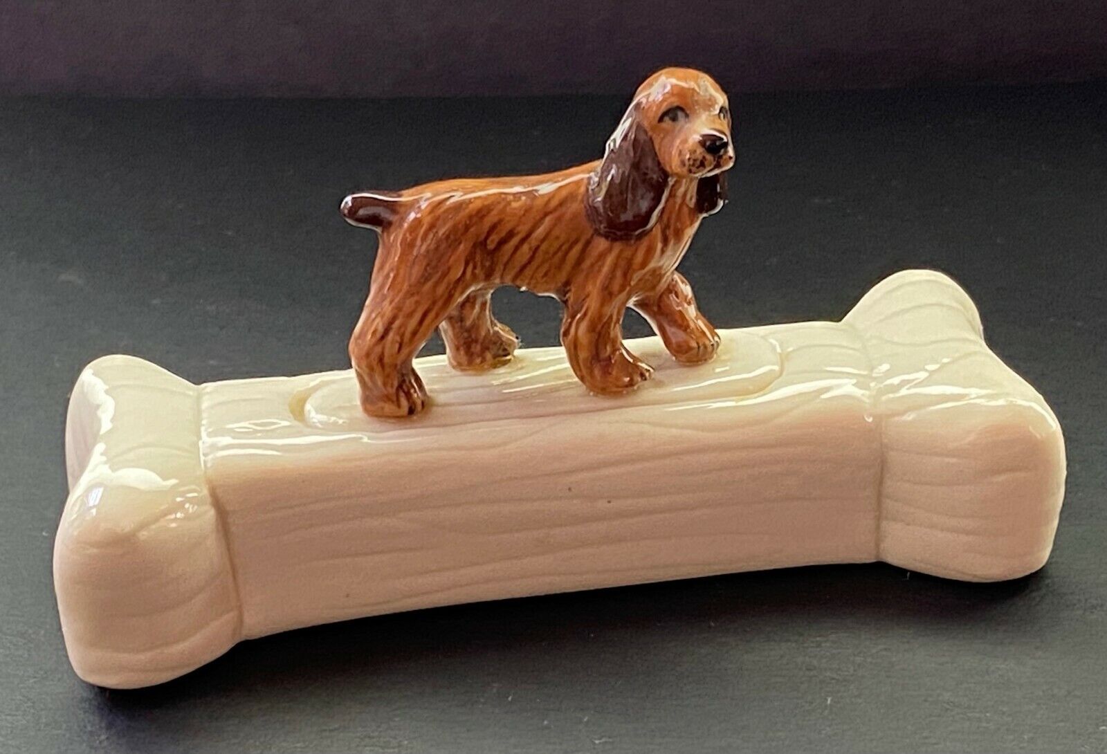 Vtg. Michael Lawrence Signed, Dog & Puppy in Bone Porcelain Box Figurine, 1996