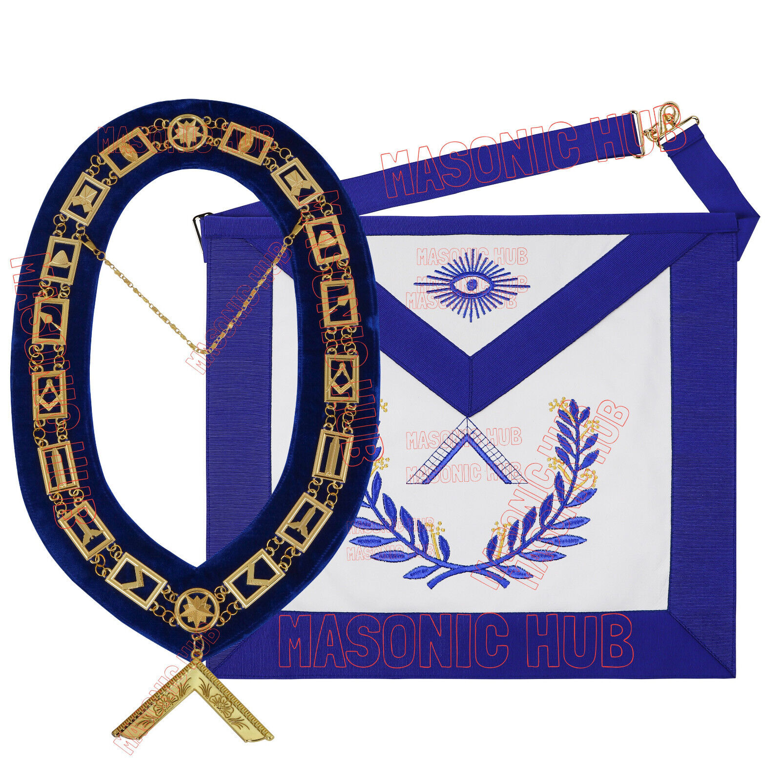 Masonic Regalia Blue Lodge W. MASTER Lambskin Aprons & Chain Collars + Jewel