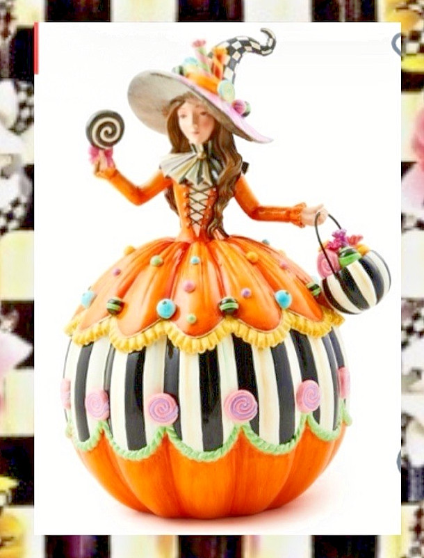 MACKENZIE CHILDS TRICK OR TREAT ILLUMINATED PUMPKIN WITCH FIGURINE 14\ MACKENZIE CHILDS TRICK OR TREAT ILLUMINATED PUMPKIN WITCH FIGURINE 14\