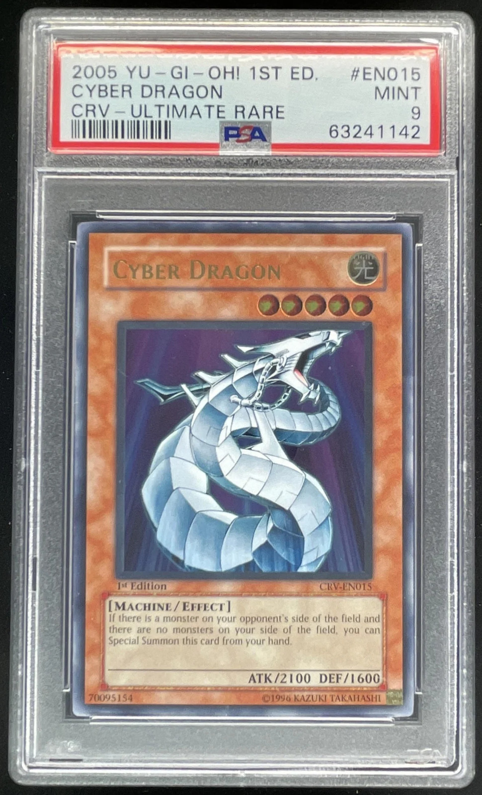2005 Yu-Gi-Oh 1st Edition CRV Ultimate Rare #EN015 Cyber Dragon PSA 9 2005 Yu-Gi-Oh 1st Edition CRV Ultimate Rare #EN015 Cyber Dragon PSA 9