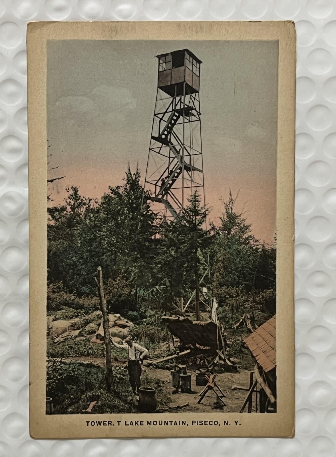 T-Lake Mountain Fire Tower Piseco Postcard VERY RARE Adirondack History Hiking