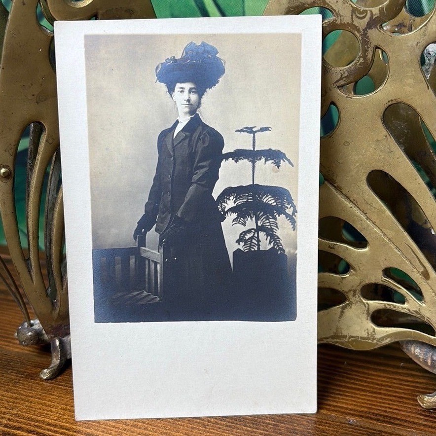 Antique AZO Unposted Woman in Hat Portrait RPPC Postcard