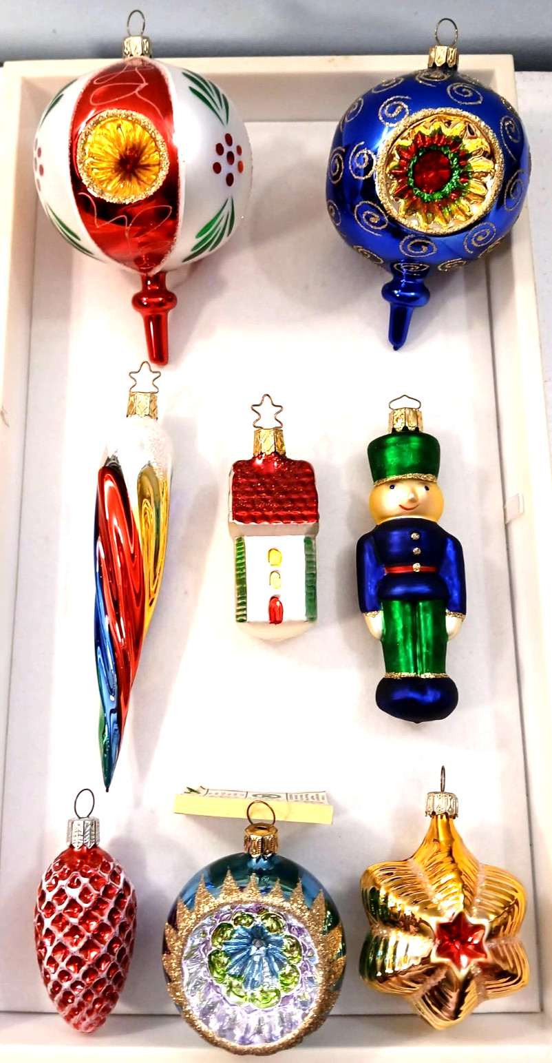 Lot of 8 Vintage Hand Blown Mercury Glass Christmas Ornaments all marked Germany Lot of 8 Vintage Hand Blown Mercury Glass Christmas Ornaments all marked Germany
