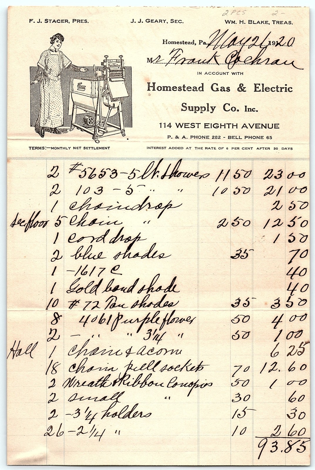 1920 Homestead Gas & Electric billhead w/illustration 1920 Homestead Gas & Electric billhead w/illustration