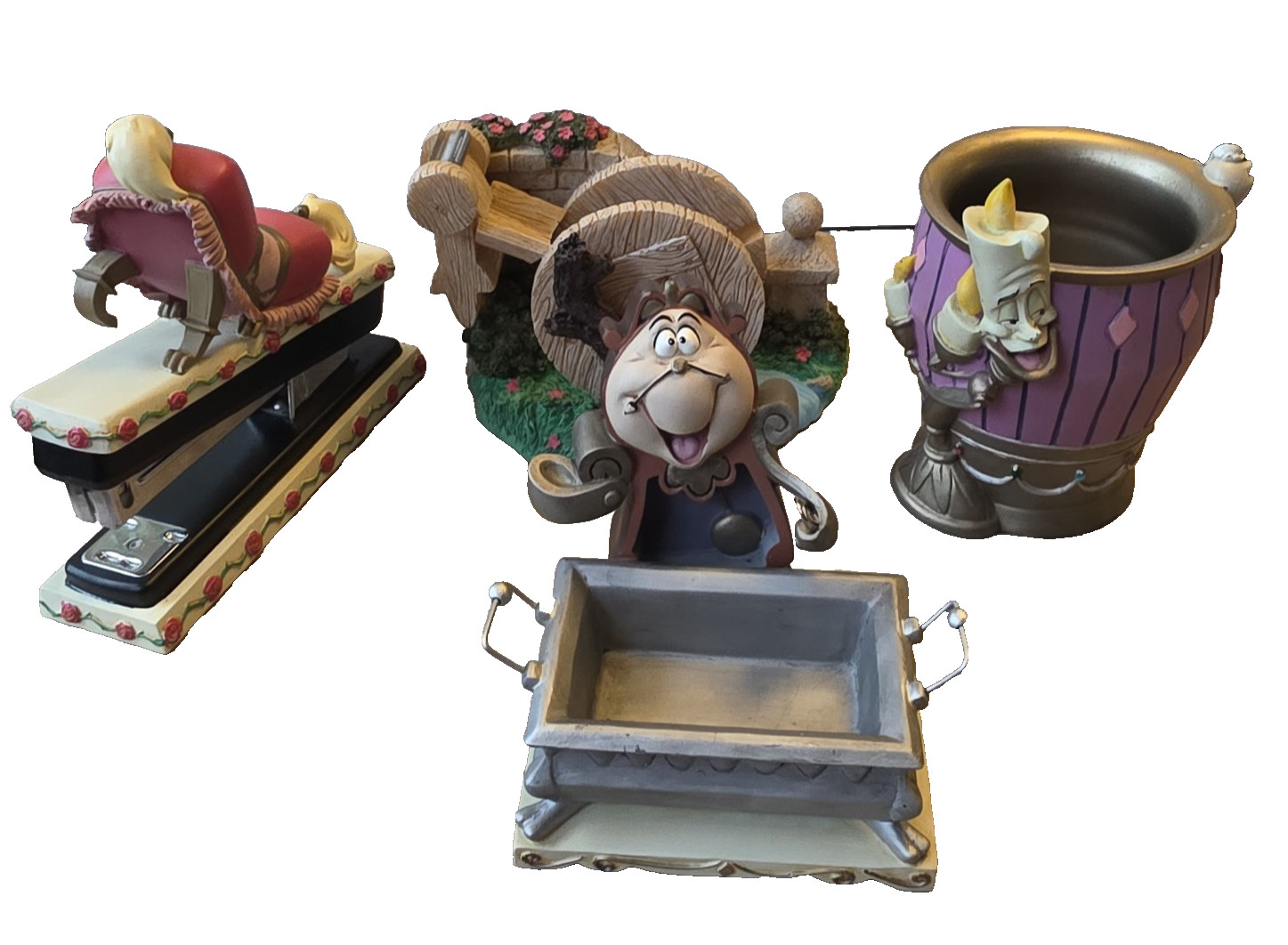 VTG Disney Direct Beauty and the Beast Desk Set Stapler Tape Dispenser Cogsworth VTG Disney Direct Beauty and the Beast Desk Set Stapler Tape Dispenser Cogsworth