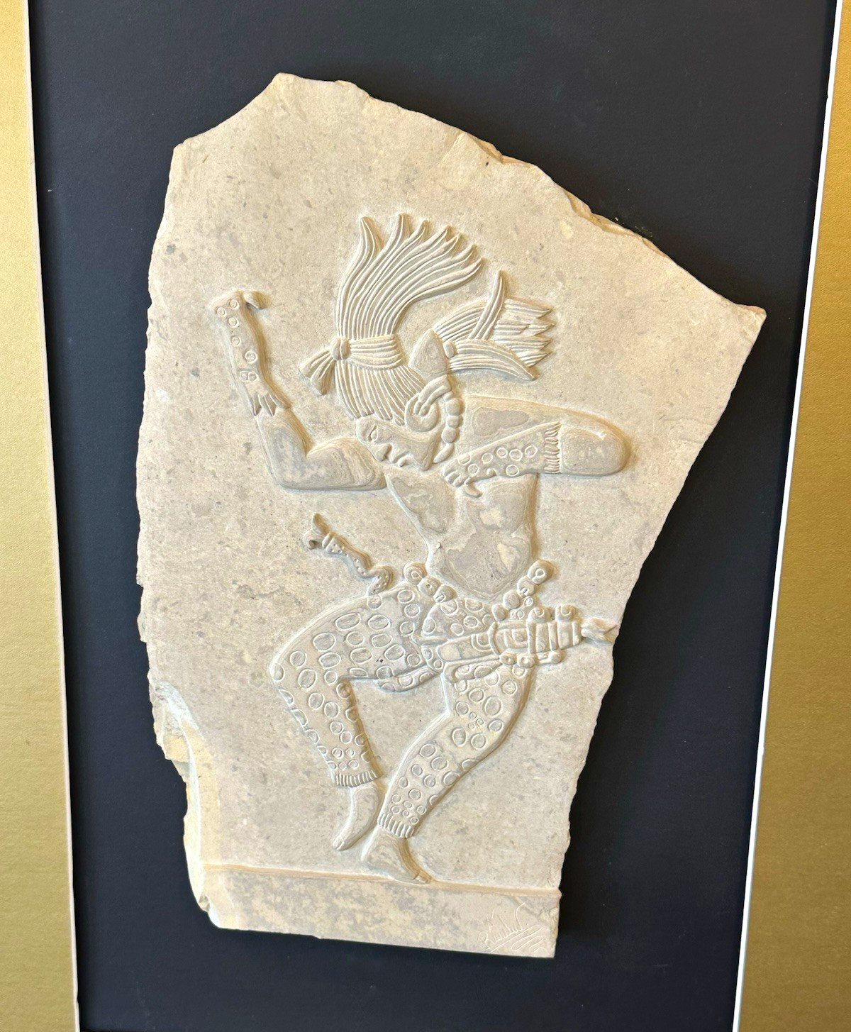 Maya Bas Relief Open Face Stone Sculpture -Custom Shadowbox Framed 28x23 Vintage Maya Bas Relief Open Face Stone Sculpture -Custom Shadowbox Framed 28x23 Vintage