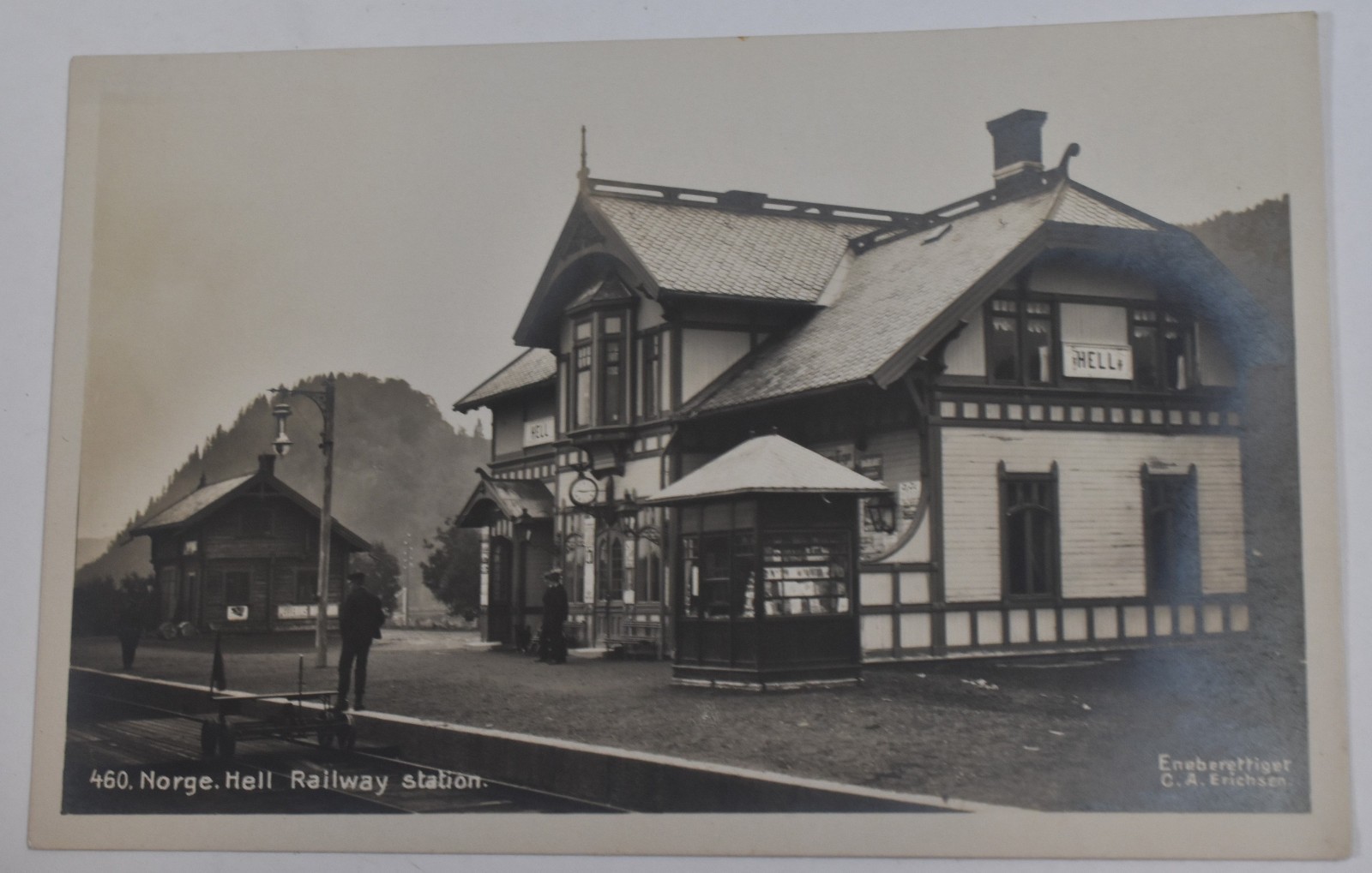 Vintage Hell Norway Railroad Train Depot RPPC Real Photo Postcard 1924