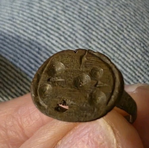Dug Up in N. Europe Bronze Ring Solar Signs VIKING KIEV RUS . Celoris 1200 AD