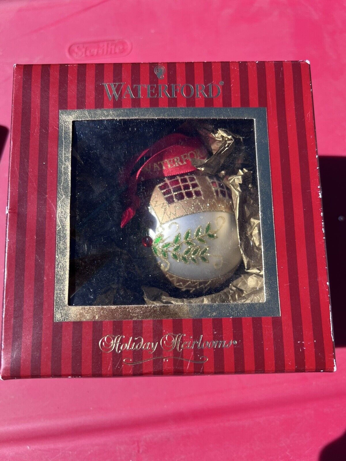 RARE WATERFORD HOLIDAY HEIRLOOMS Antique Elegance Ball Ornament In Box W/Ribbon