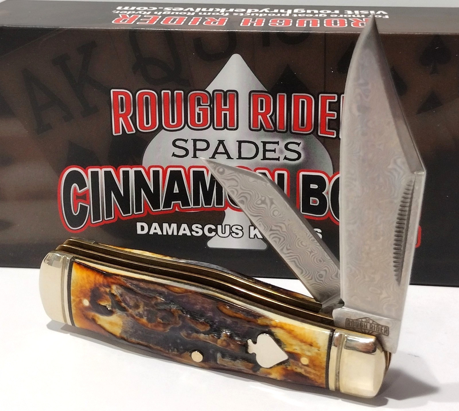 Rough Rider Cinnamon Jig Bone Damascus Steel Coke Bottle Pocket Knife RR2527 Rough Rider Cinnamon Jig Bone Damascus Steel Coke Bottle Pocket Knife RR2527