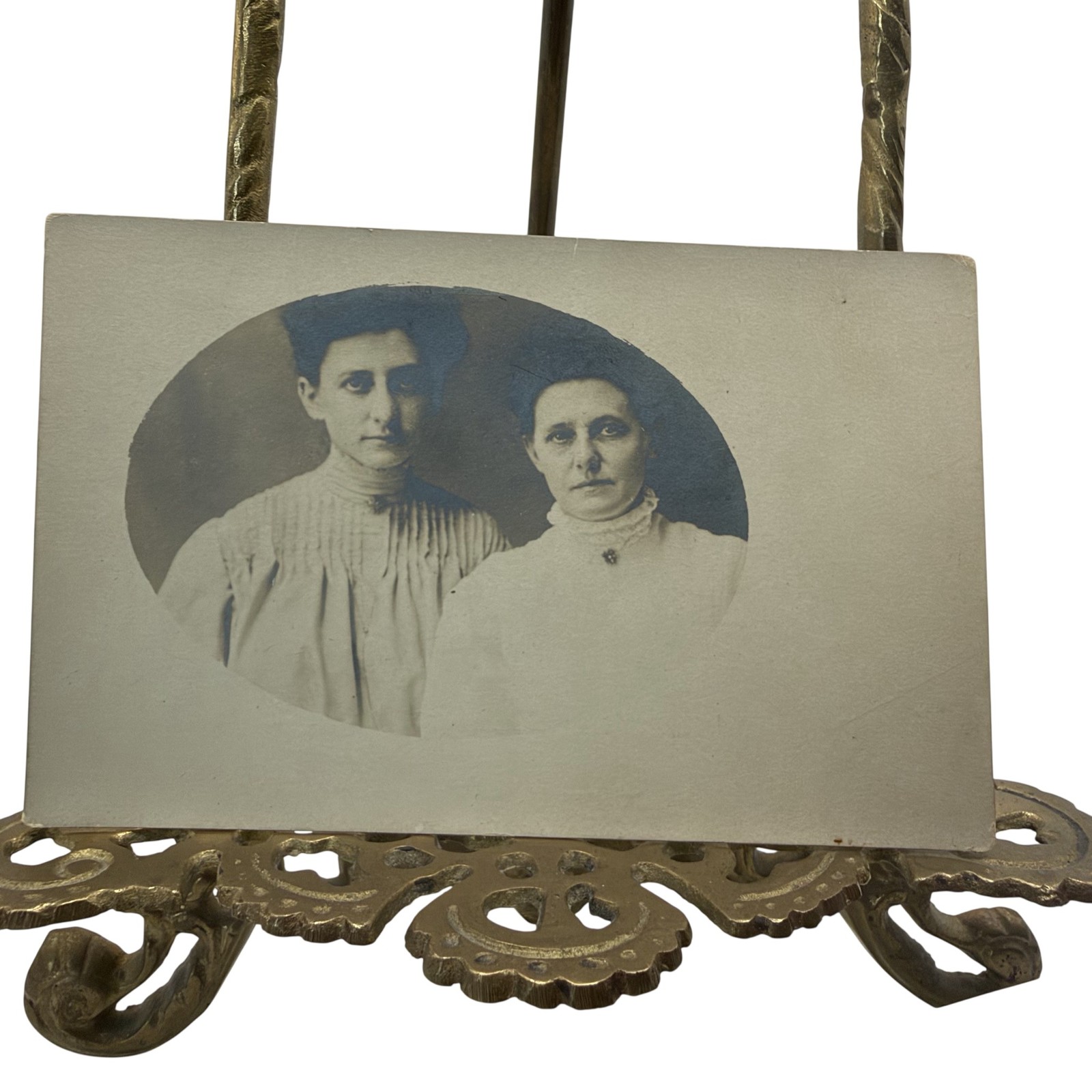 Vintage C1910s Two Women Sepia RPPC Real Photo Postcard Oval 3.5x5.5 Unposted