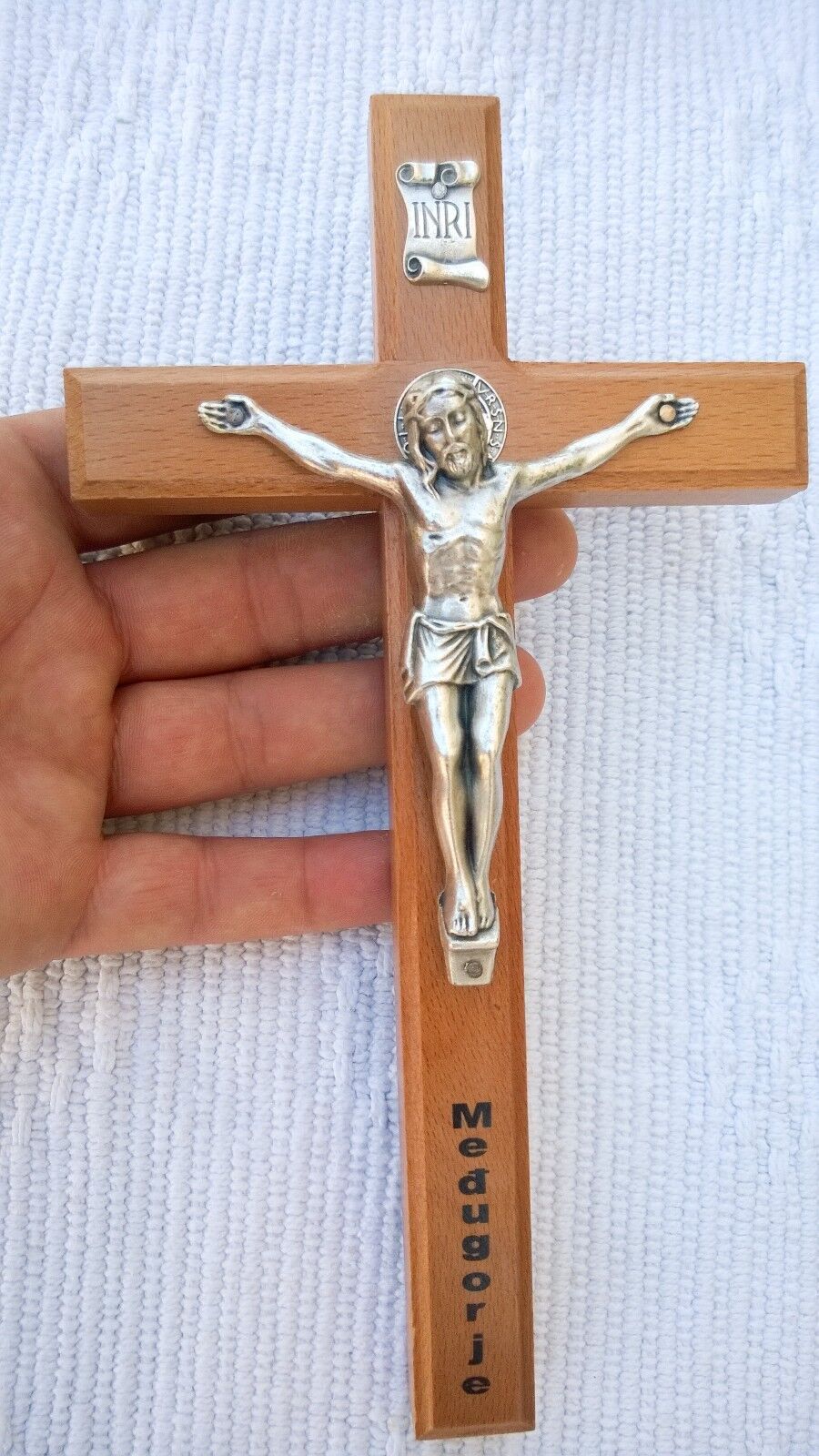 St Benedict Wall Hanging cross crucifix made of wood from Medjugorje 8.6 inc