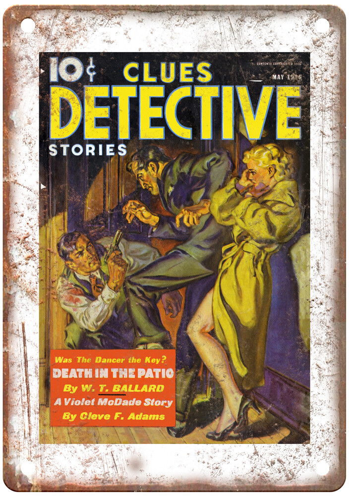 1936 Pulp Cover Clues Detective Stories v35 n06 Retro Look Metal Sign J1214 1936 Pulp Cover Clues Detective Stories v35 n06 Retro Look Metal Sign J1214