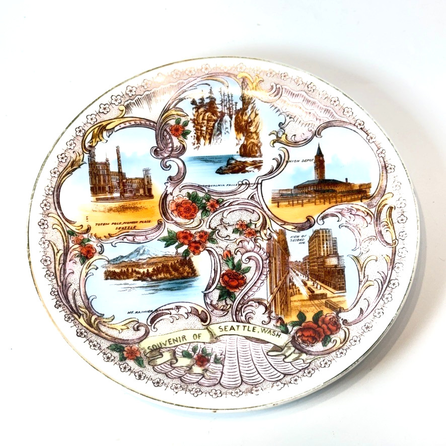 SEATTLE WA WASHINGTON City Sights Antique Souvenir RARE China Dish Plate SEATTLE WA WASHINGTON City Sights Antique Souvenir RARE China Dish Plate