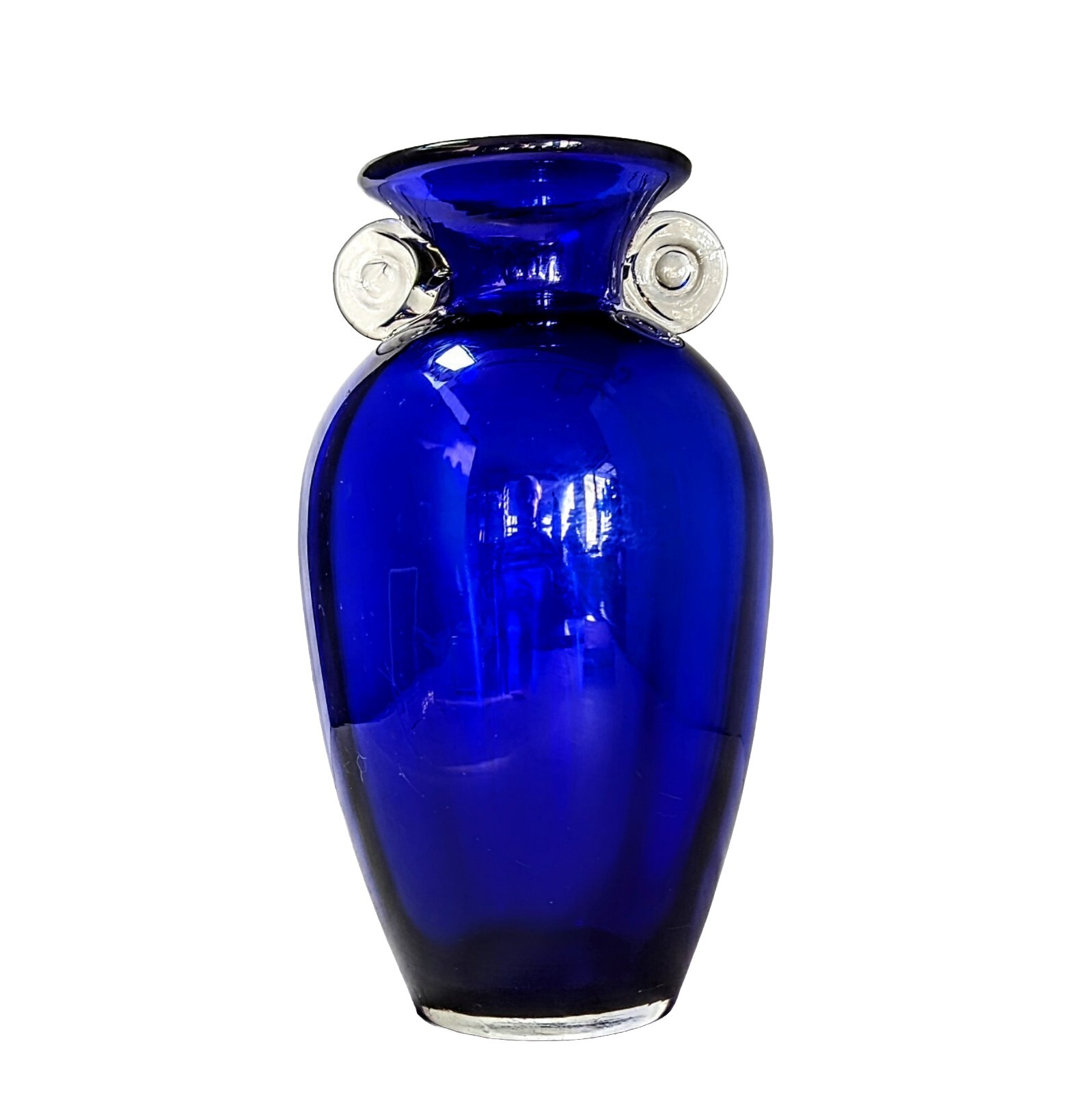 Vintage Studio Art Cobalt Blue Applied Handles Blown Glass Vase 10\