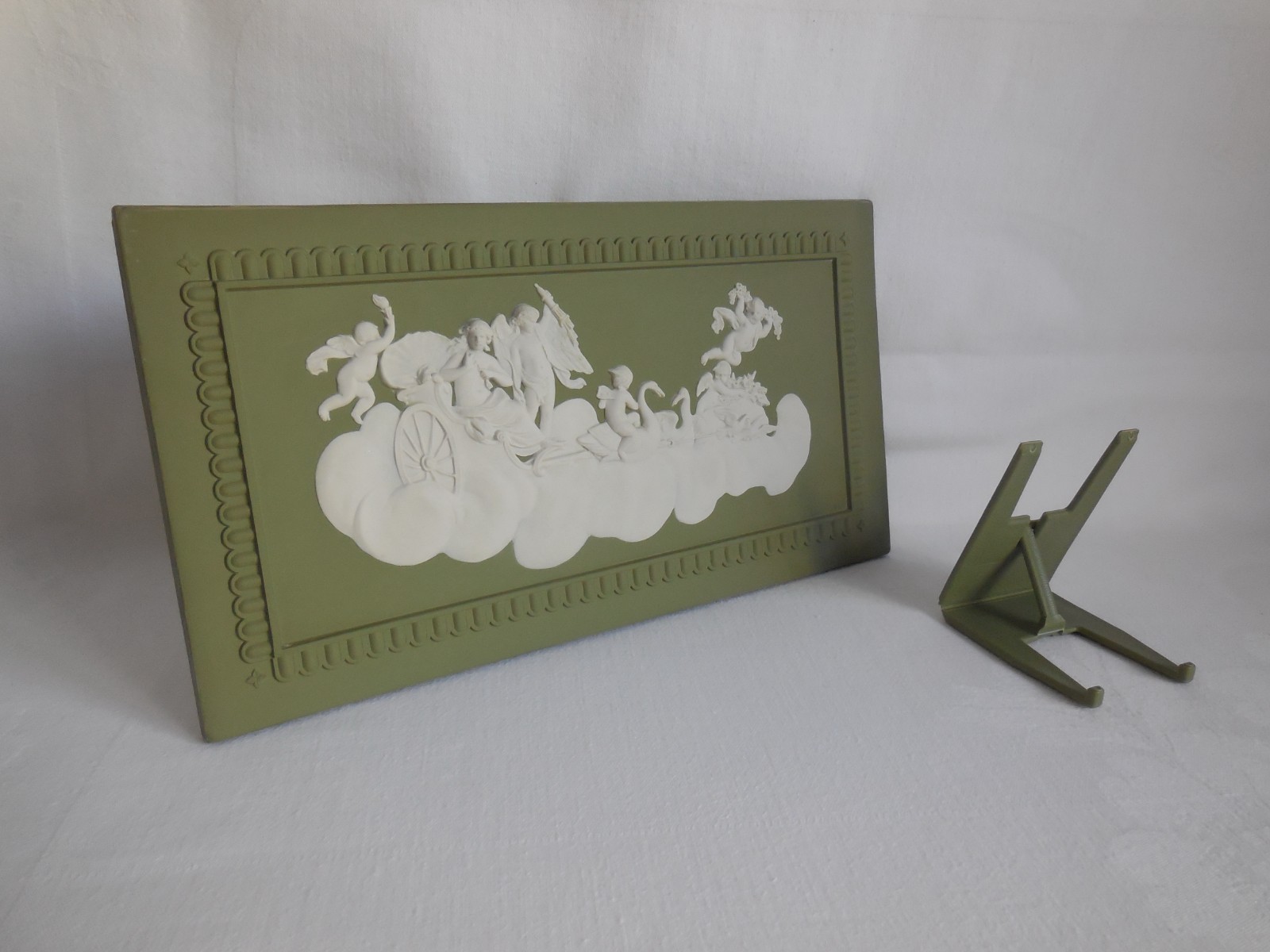 Large Wedgwood Sage Green Jasperware Unframed Plaque With Easel Stand