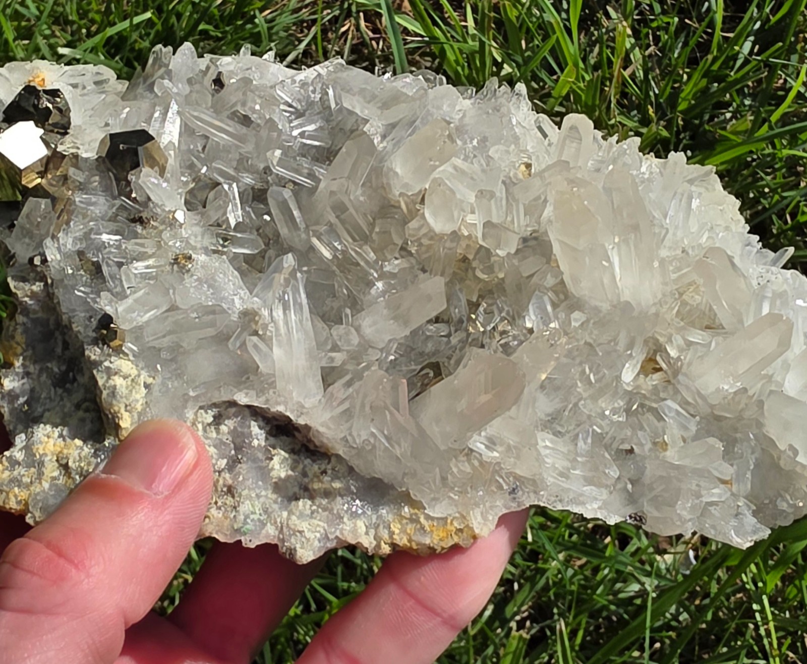 Large Iridescent Pyrite with Large Quartz Cluster — Indonesia, 794 grams Large Iridescent Pyrite with Large Quartz Cluster — Indonesia, 794 grams