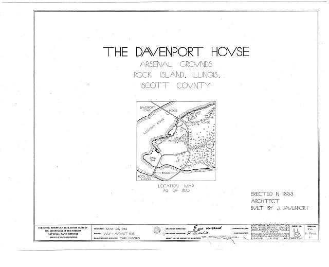 Photo:Rock Island Illinois Davenport House 1833 Arsenal Grounds Map HABS