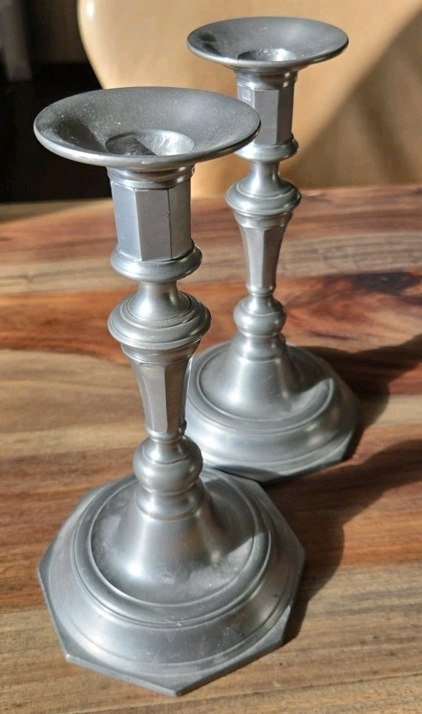 Vintage Set (2) JOHN SOMERS Pewter Candlesticks 8 Vintage Set (2) JOHN SOMERS Pewter Candlesticks 8