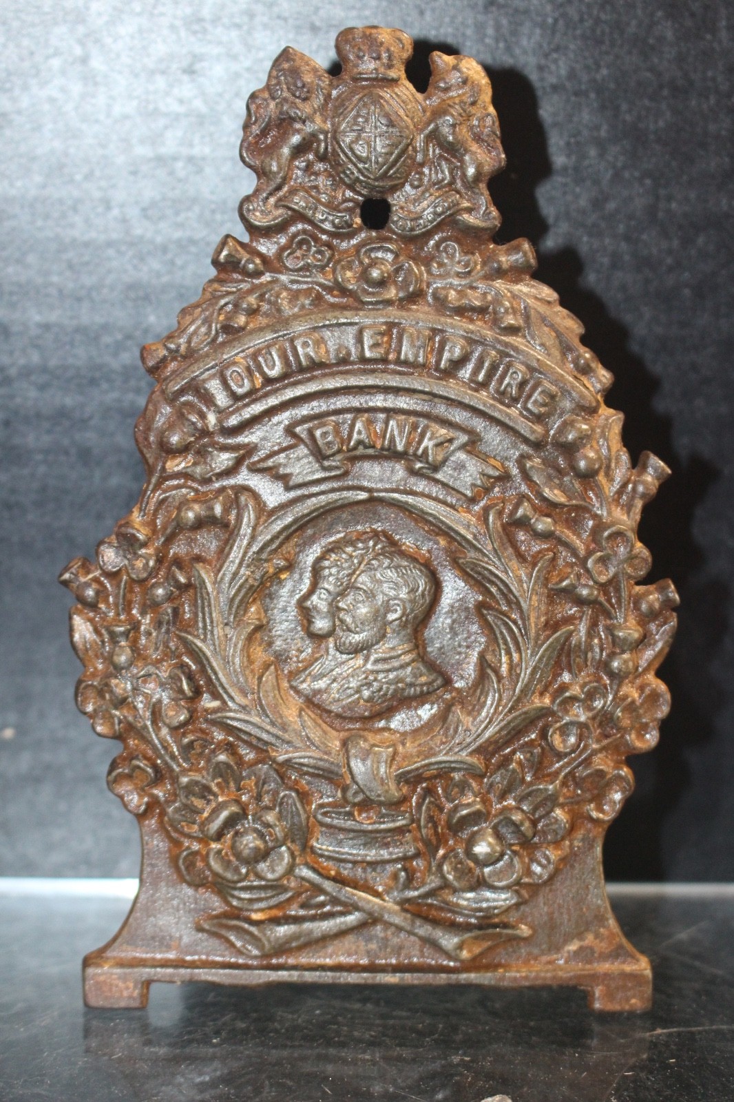 Rare antique King George V & Queen Mary Our Empire Coronation Cast Iron Bank Rare antique King George V & Queen Mary Our Empire Coronation Cast Iron Bank