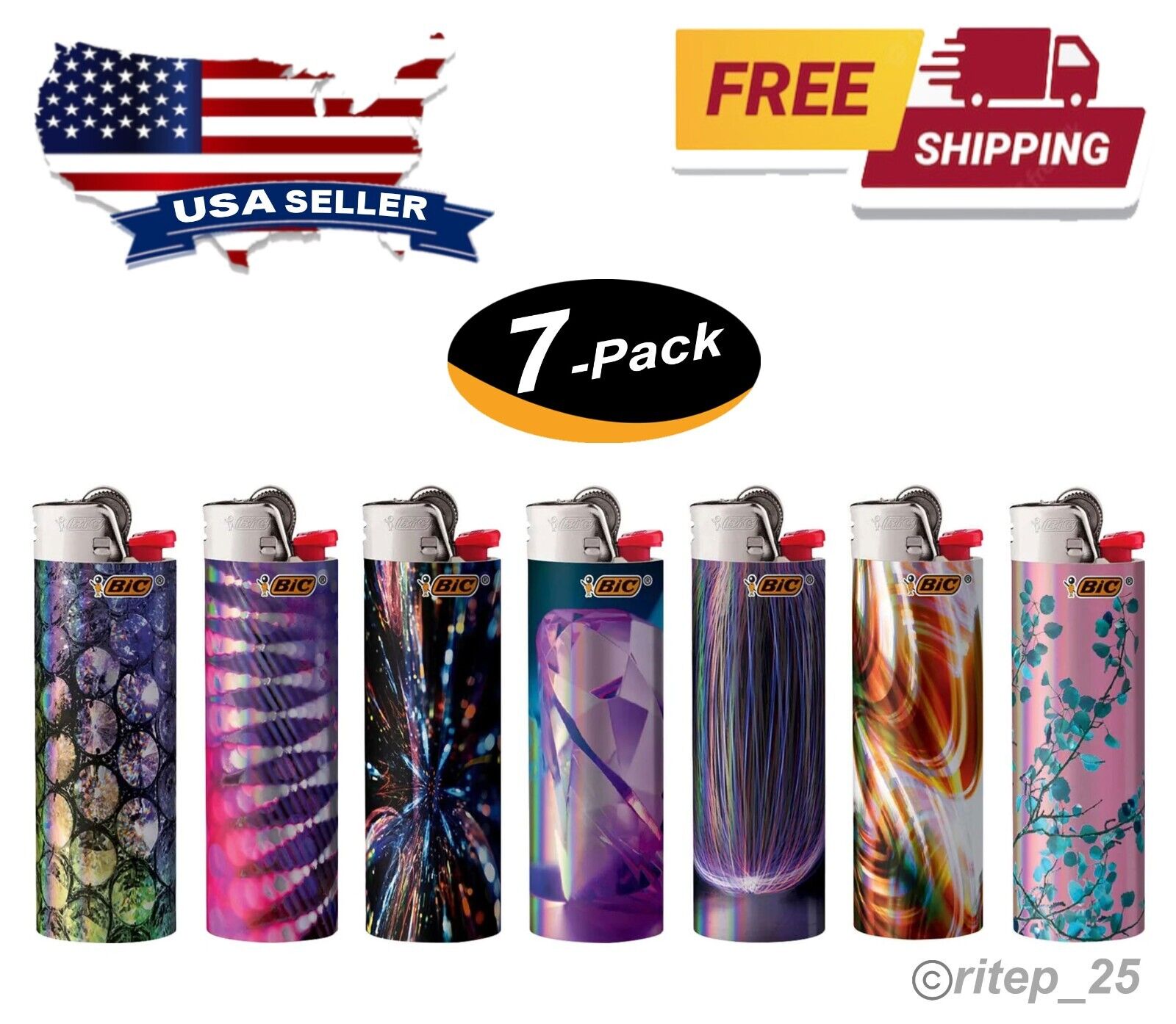 (7 Lighters) BIC Special Edition Night Out Series Cigarette Lighters - 