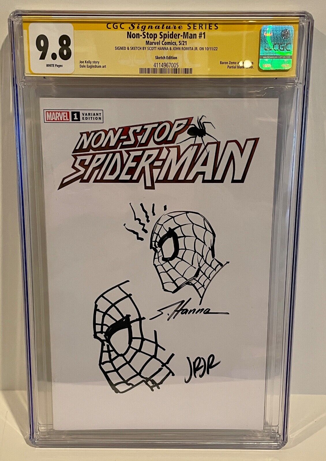 2021 Spiderman 1 Signed & Sketch John Romita Scott Hanna Blank Variant CGC 9.8 A
