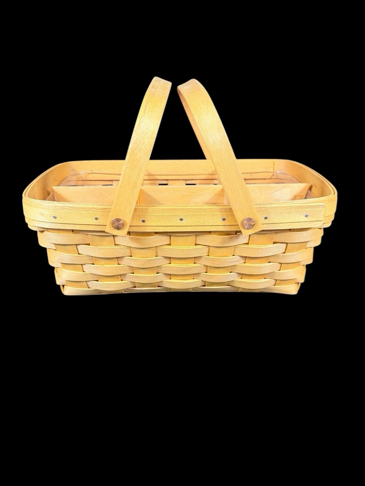 Vintage 1998 Longaberger Basket 6 Compartment Wood & Plastic Dividers w/ Handle Vintage 1998 Longaberger Basket 6 Compartment Wood & Plastic Dividers w/ Handle