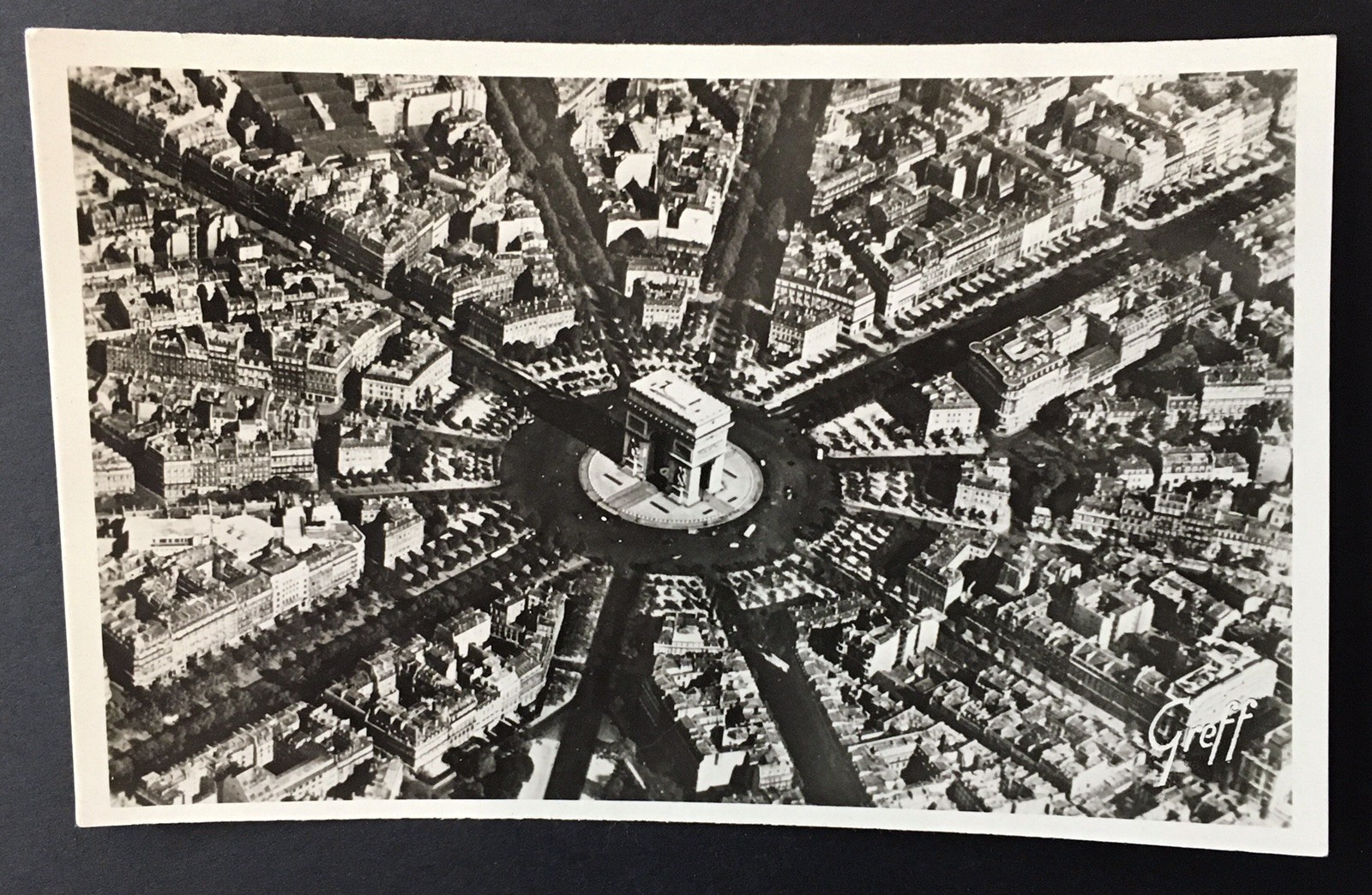 RPPC Paris France Arc de Triomphe Aerial View Black & White Real Photo PC Greff RPPC Paris France Arc de Triomphe Aerial View Black & White Real Photo PC Greff