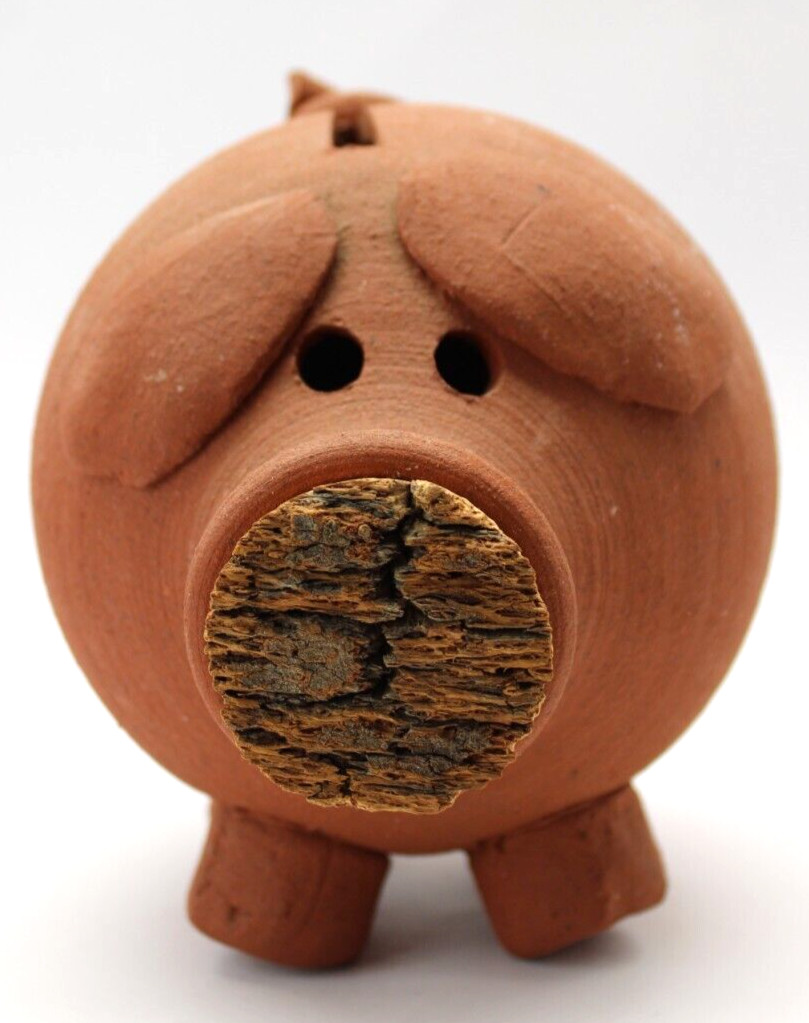 Red Clay Ceramic Pig Piggy Bank Cork Snout Plug Rustic Standing 10 Red Clay Ceramic Pig Piggy Bank Cork Snout Plug Rustic Standing 10