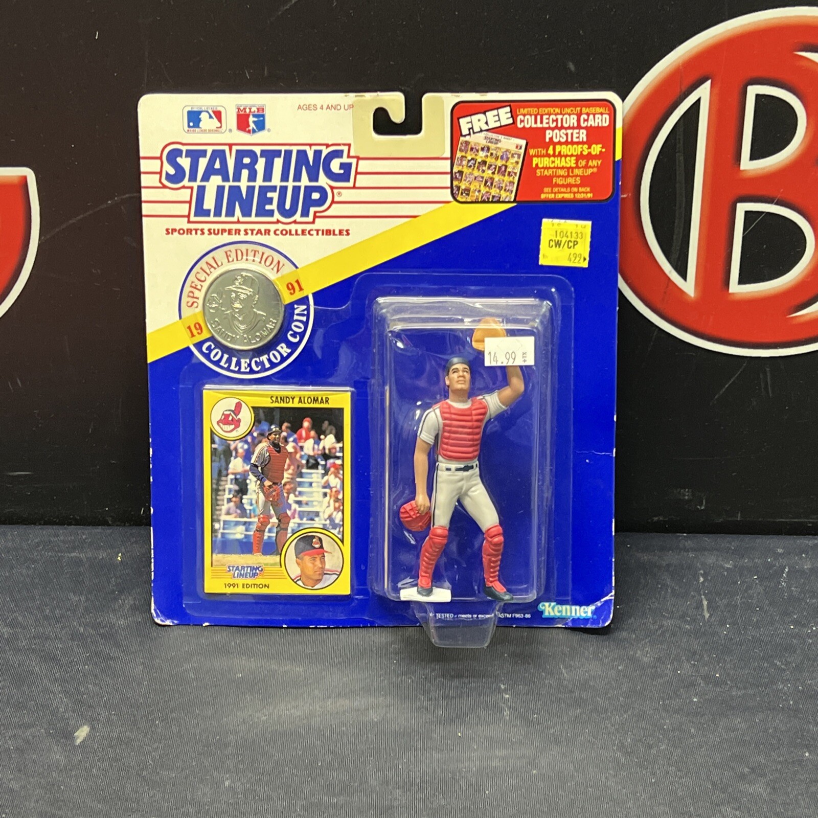 1991 Starting Lineup MLB Sandy Alomar Cleveland Indians Figure, Coin, & Card NIB