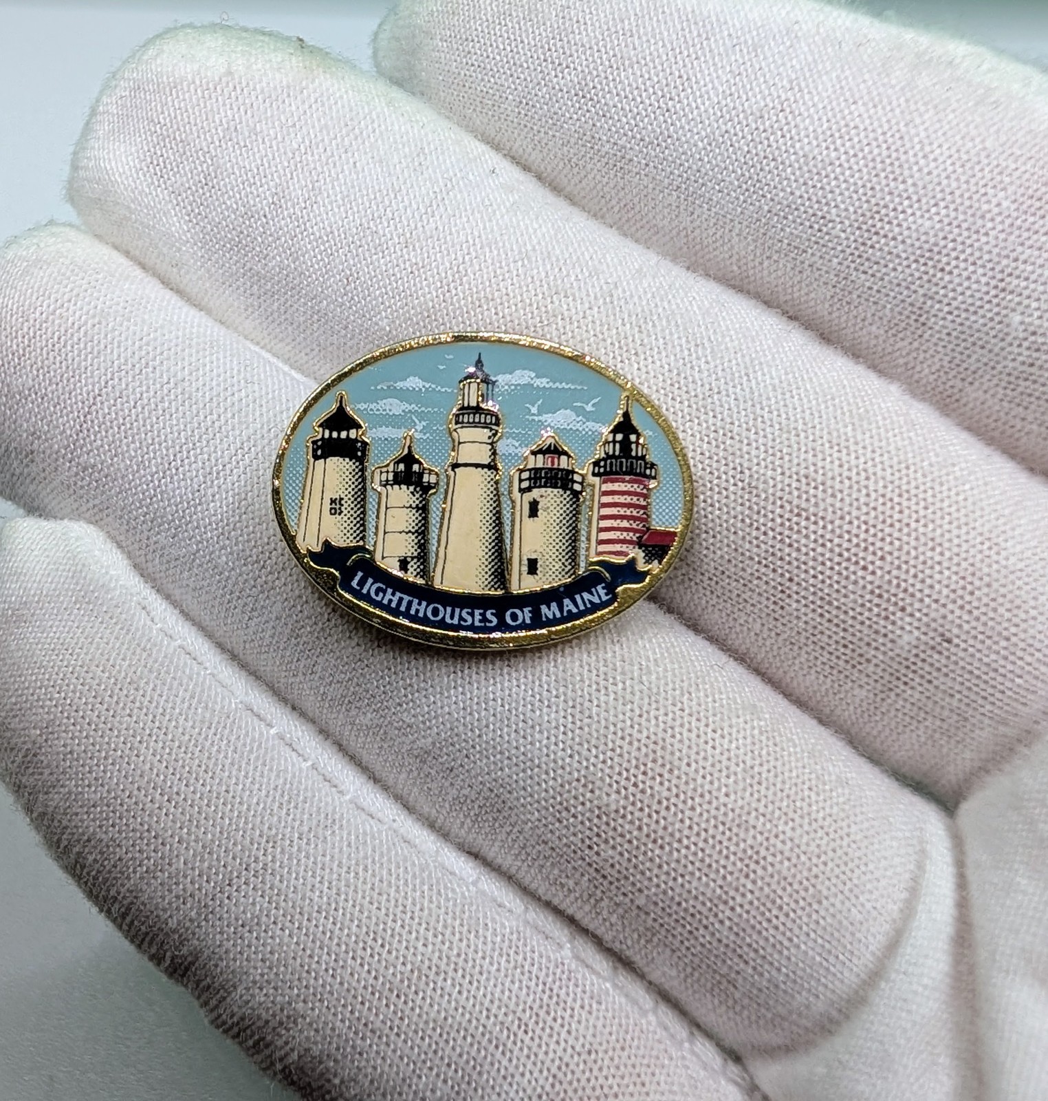 Lighthouses of Maine Souvenir Enameled Travel Lapel Pin Lighthouses of Maine Souvenir Enameled Travel Lapel Pin