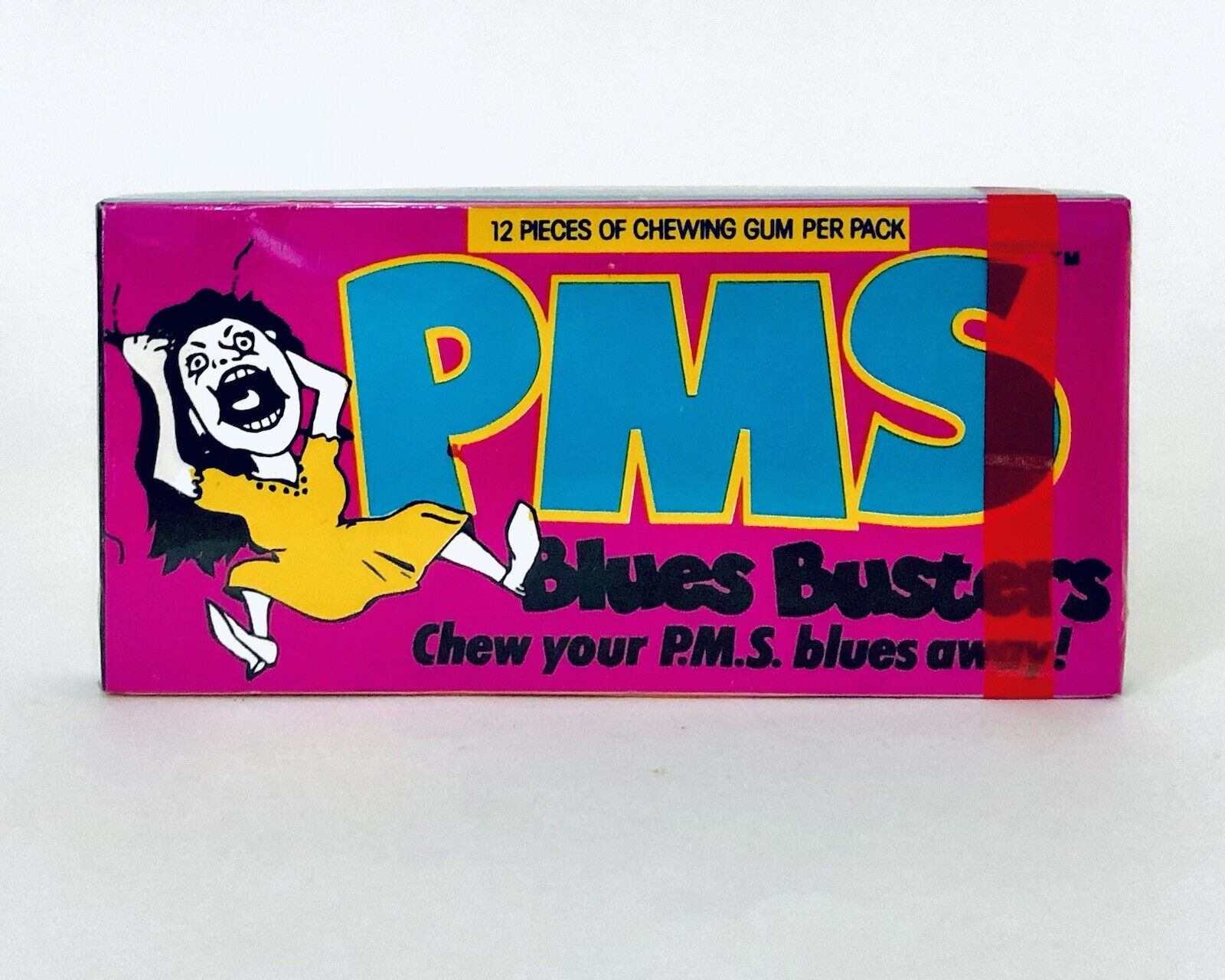 Vintage 1990 Universal P.M.S. BLUES Chewing Gum Box 4” Candy Container SEALED