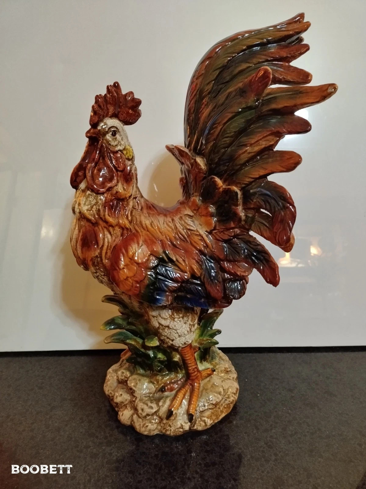 Large Vintage Multi color Ceramic Rooster Sculpture height 17 inches Large Vintage Multi color Ceramic Rooster Sculpture height 17 inches